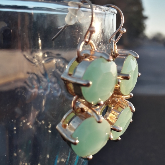 Crystal Drop Earrings Gold Green Diamond Dangle Gemstone St Patricks Day - Picture 5 of 14